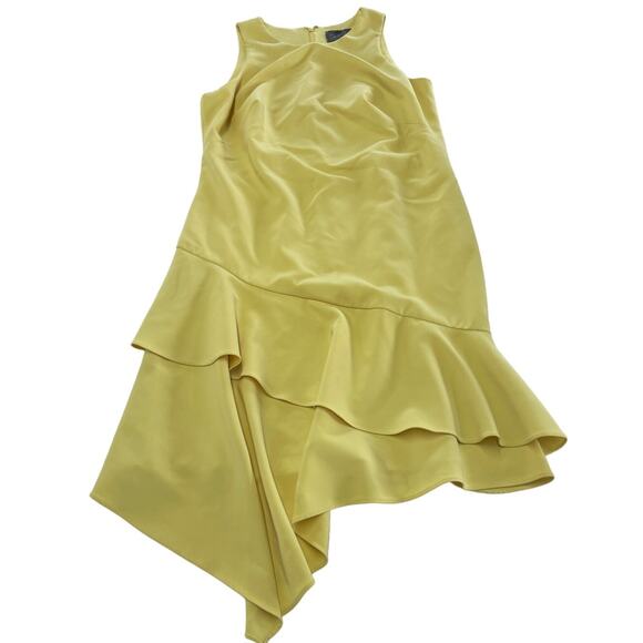 Theia Dress Womens‎ 4 Yellow Lemon Ruffle Hem Crepe Asymmetrical Sheath - Picture 2 of 10